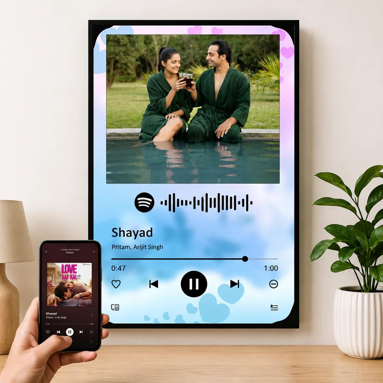 Personalized Wooden Spotify Plaque Song And Photos Of Your Choice(Large A3 12x18 Inches)