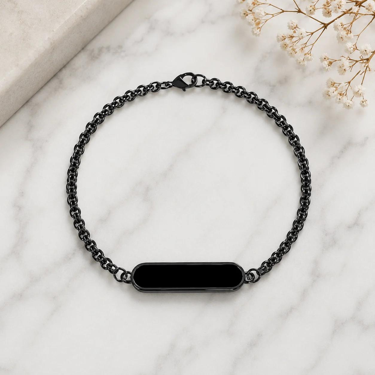 Personalized Name Bracelet Chain for Men and Women (Black)