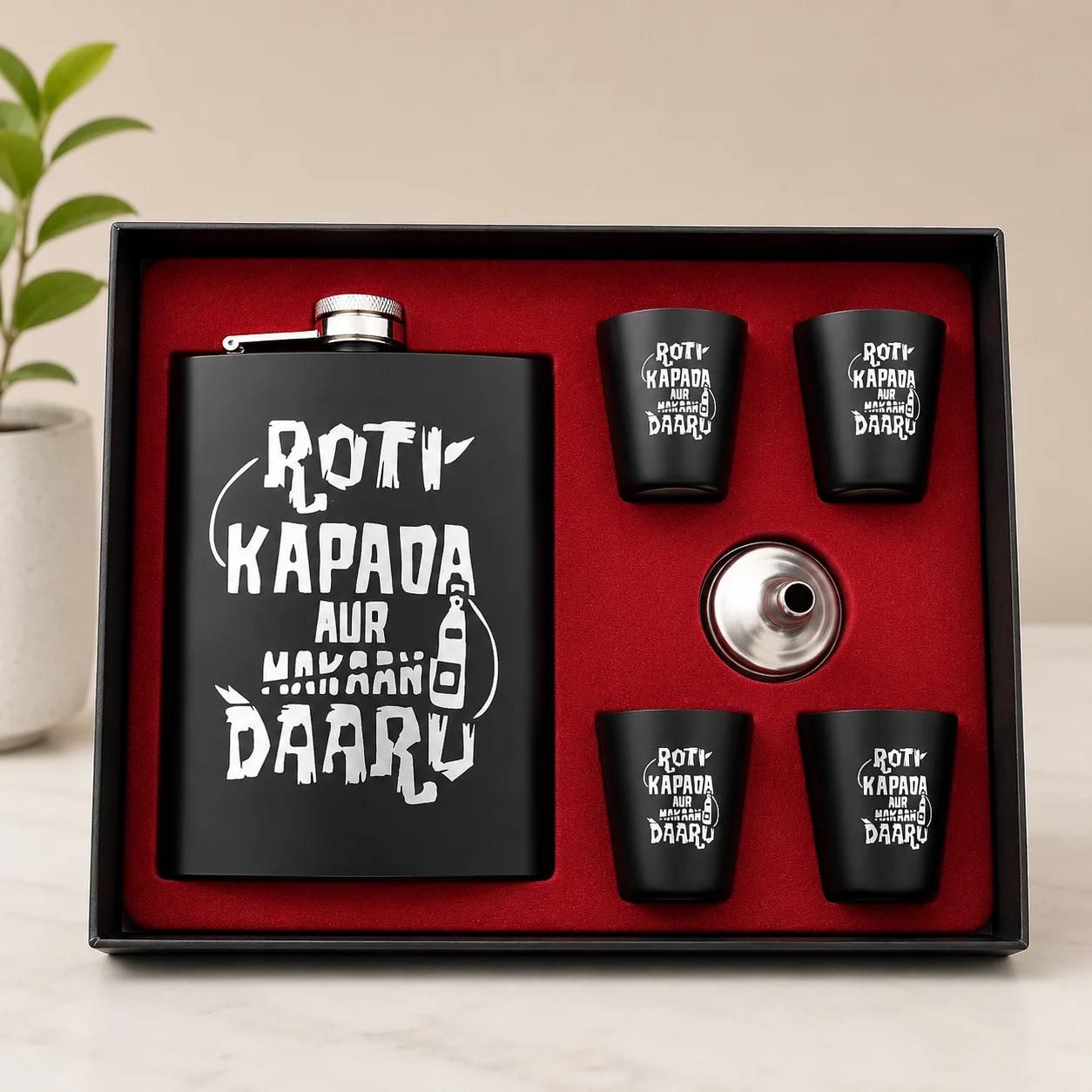 Personalized Engraved Stainless Steel Hip flask with 4 Short Glasses