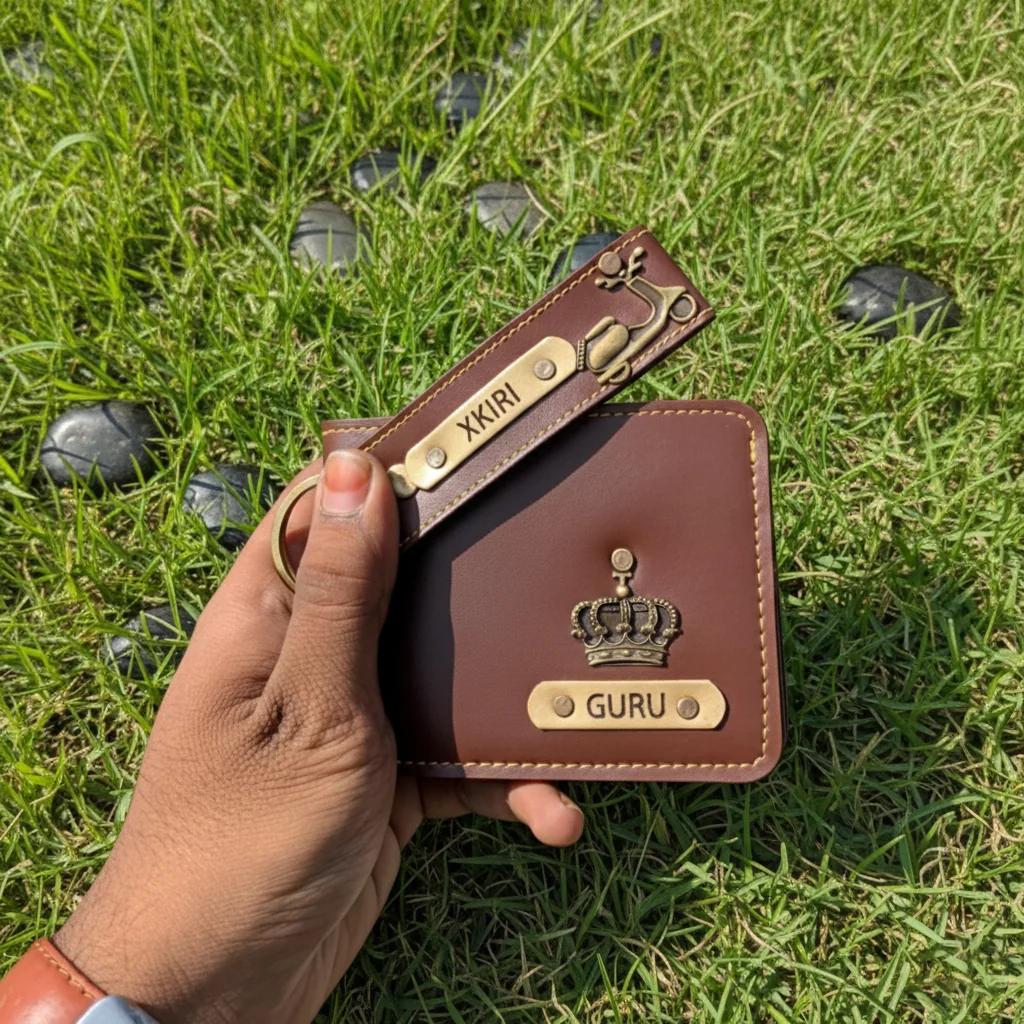 Zpics Men's Leather Wallet & Keychain (Brown)