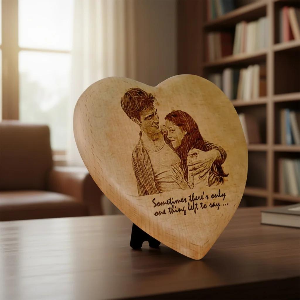 Zpics Heart Engraving Wooden Frame