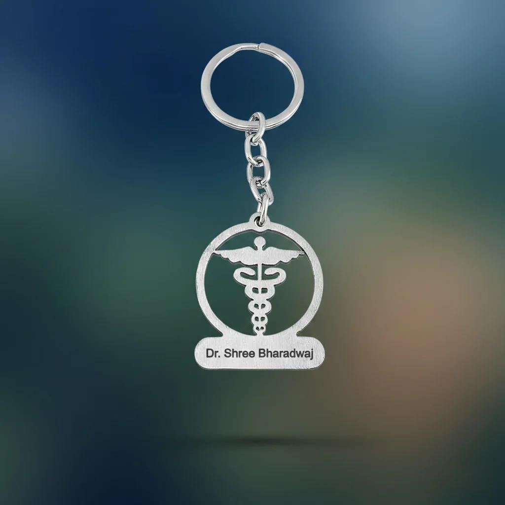Custom Caduceus Doctor Keychain with Name Engraving – Perfect Medical Gift
