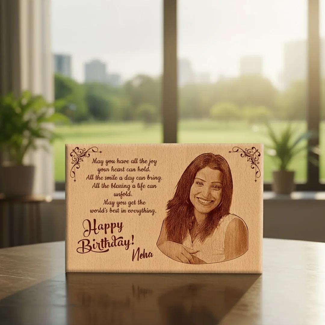 MH Decors Custom Wooden Photo Frame – Celebrate Birthdays with Personalized Engraving