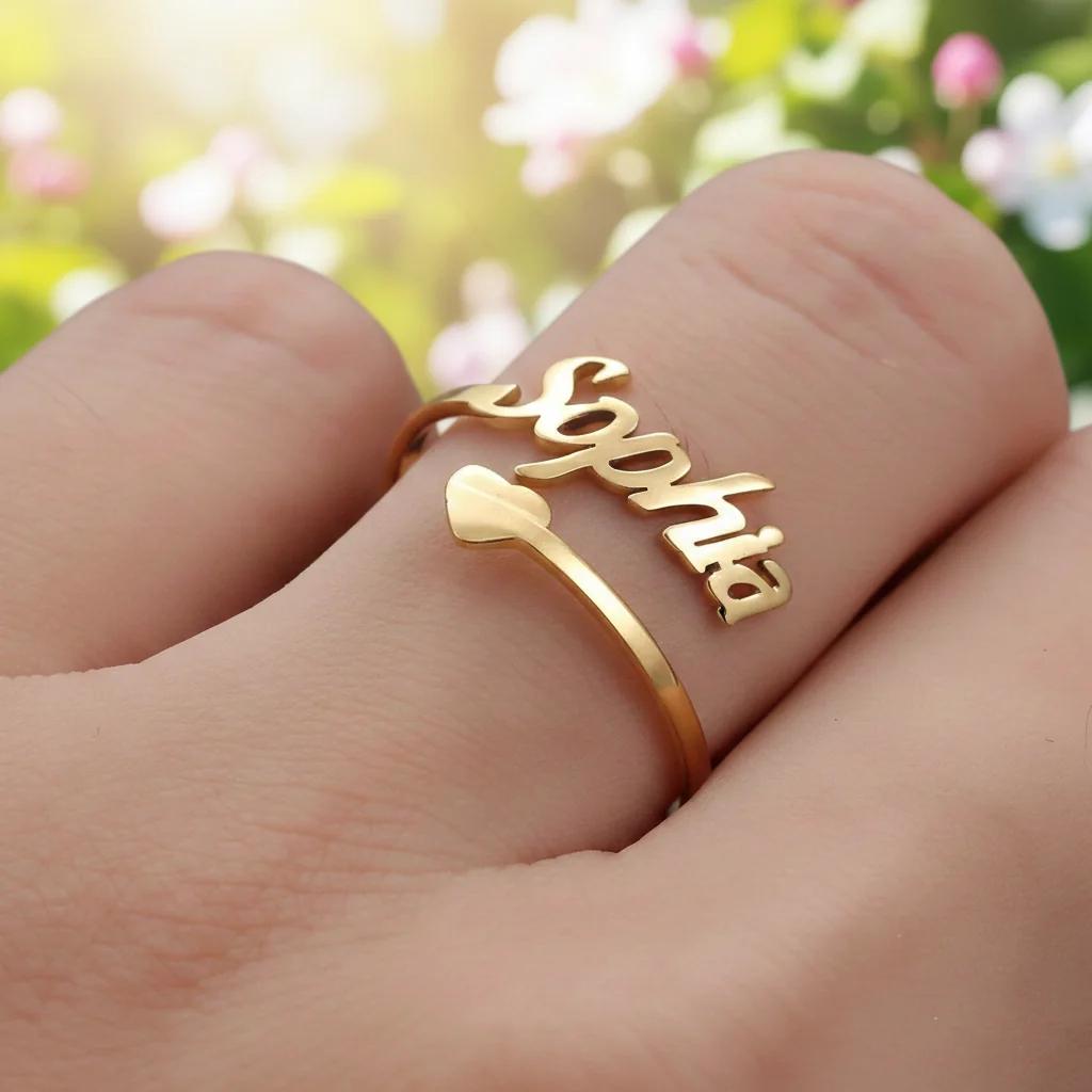 MH Decors Sterling-Plated Personalized Name Ring – Custom Engraving