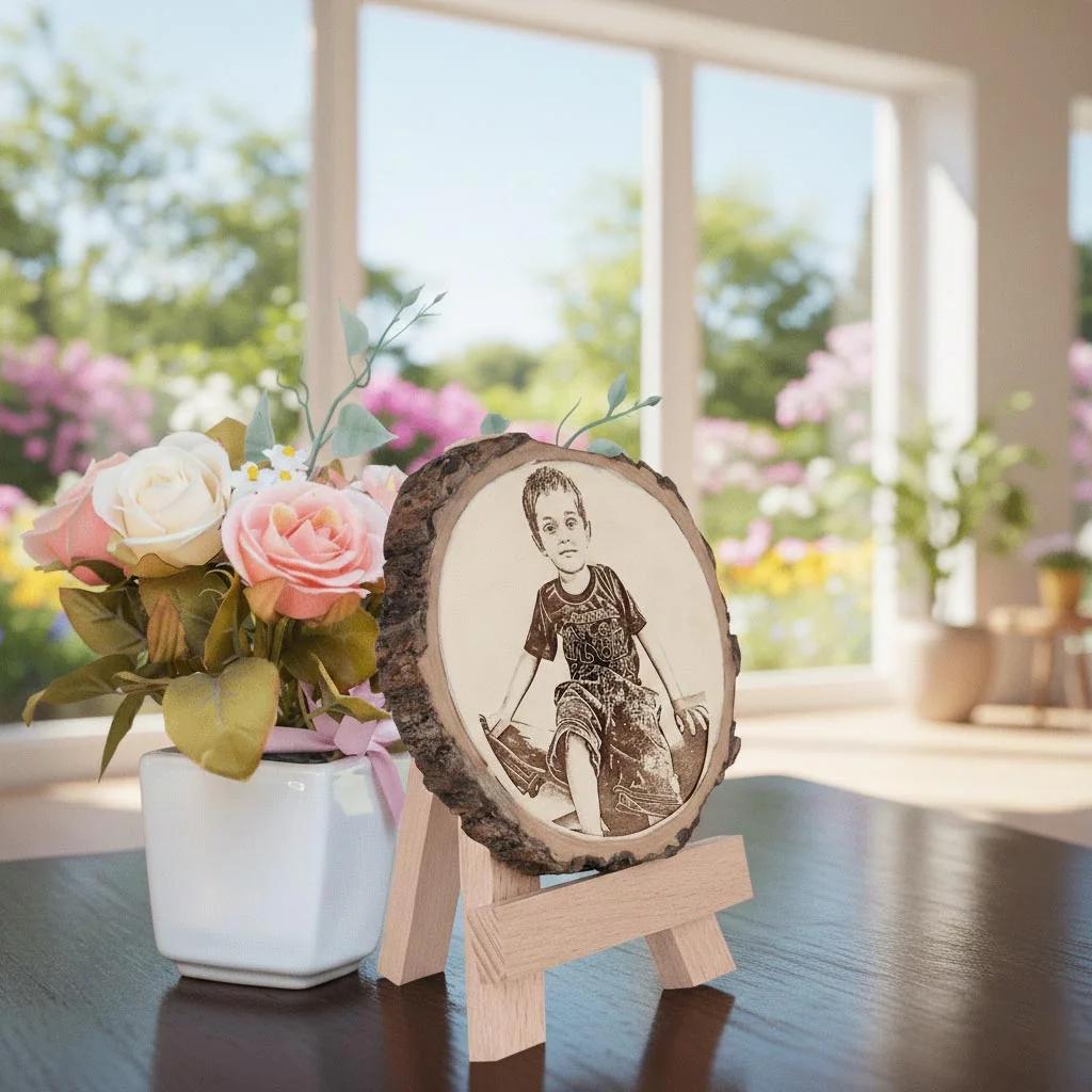 MH Decors Custom Engraved Wooden Slice Photo Frame – Happy Birthday, Multiple Sizes