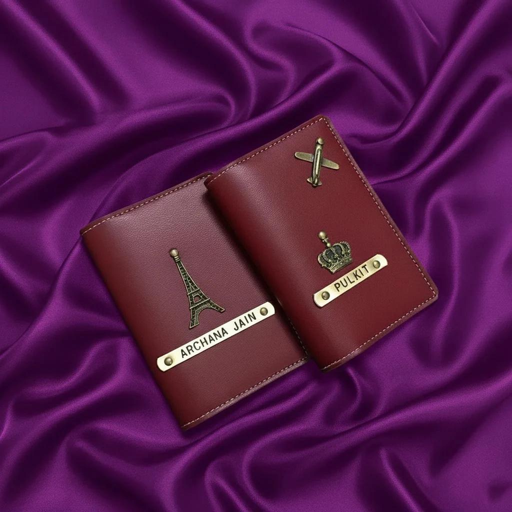 Zpics Custom Passport Cover with Charm Name Engraving - wine