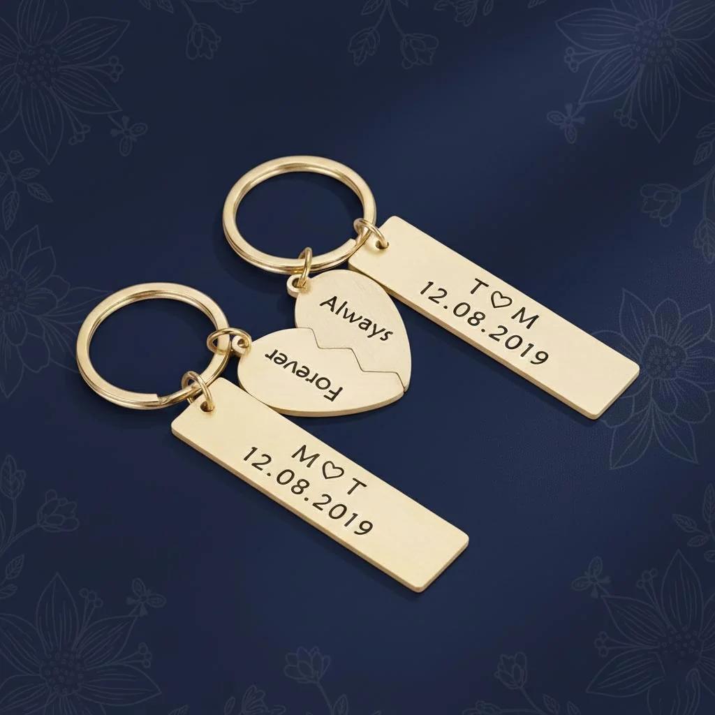 MH Decors Personalized 2-Piece Heart Keyring Gift for Couples
