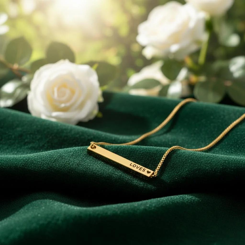 MH Decors Custom Engraved Memory Bar Necklace – 22KT Gold Plated