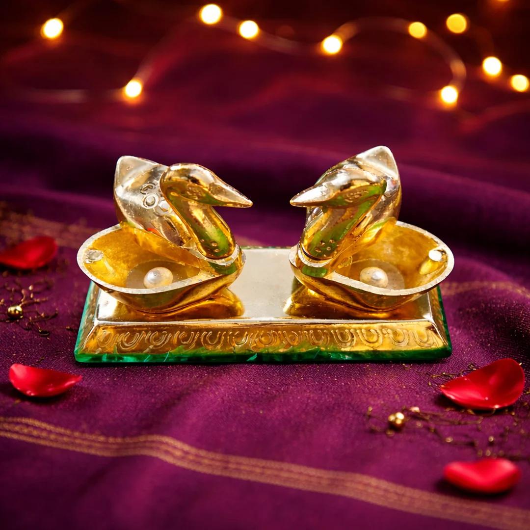 VPH Gift Store Ethnic German Silver Swan Figurine Set of 10 for Pooja Room