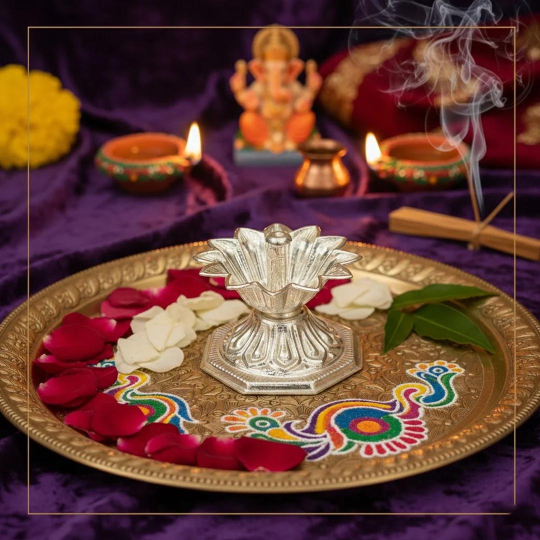 VPH Gift Store Classic German Silver Incense Holder 1 Piece for Temple and Home