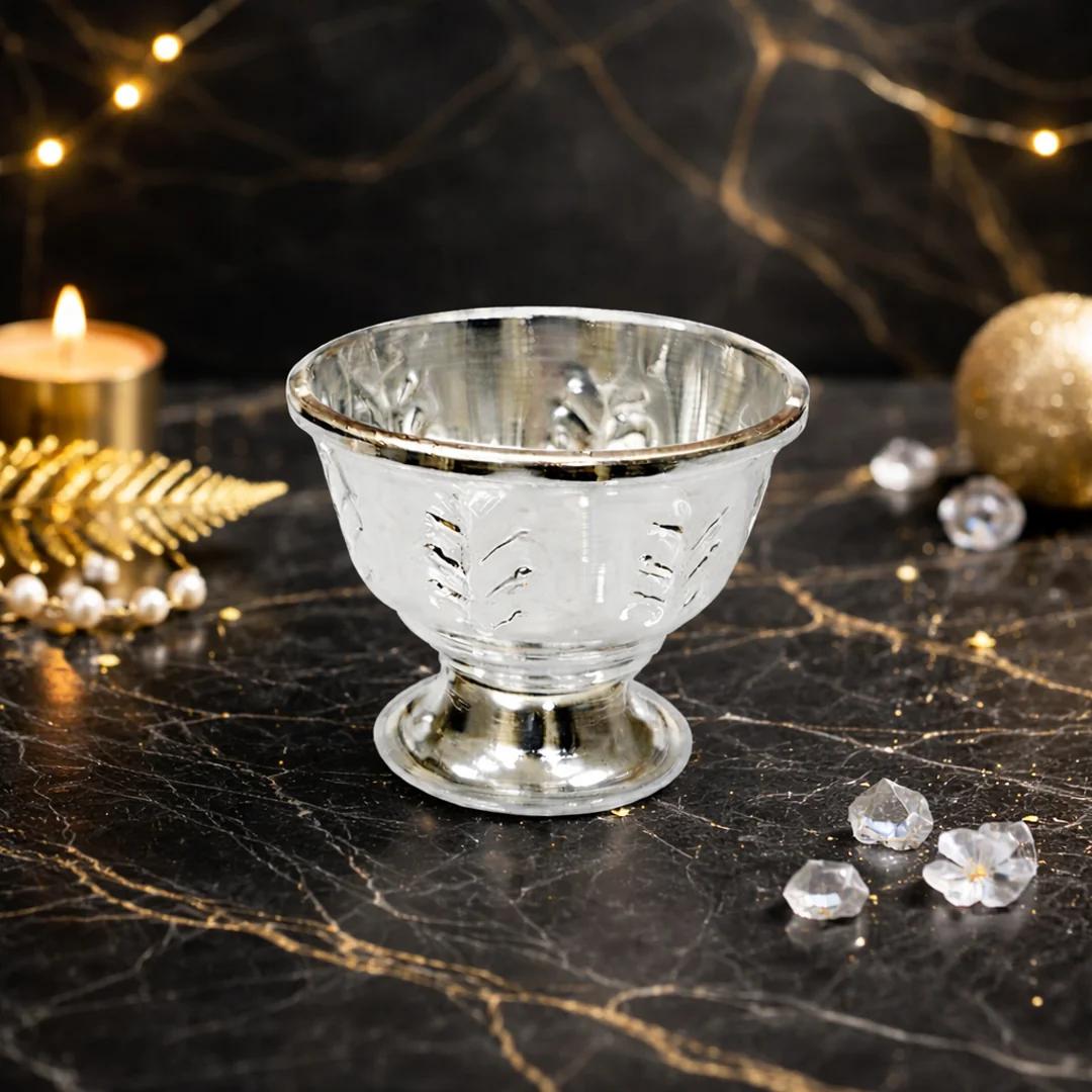 VPH Gift Store Classic German Silver 1 Inch Bowl for Temple and Home Use