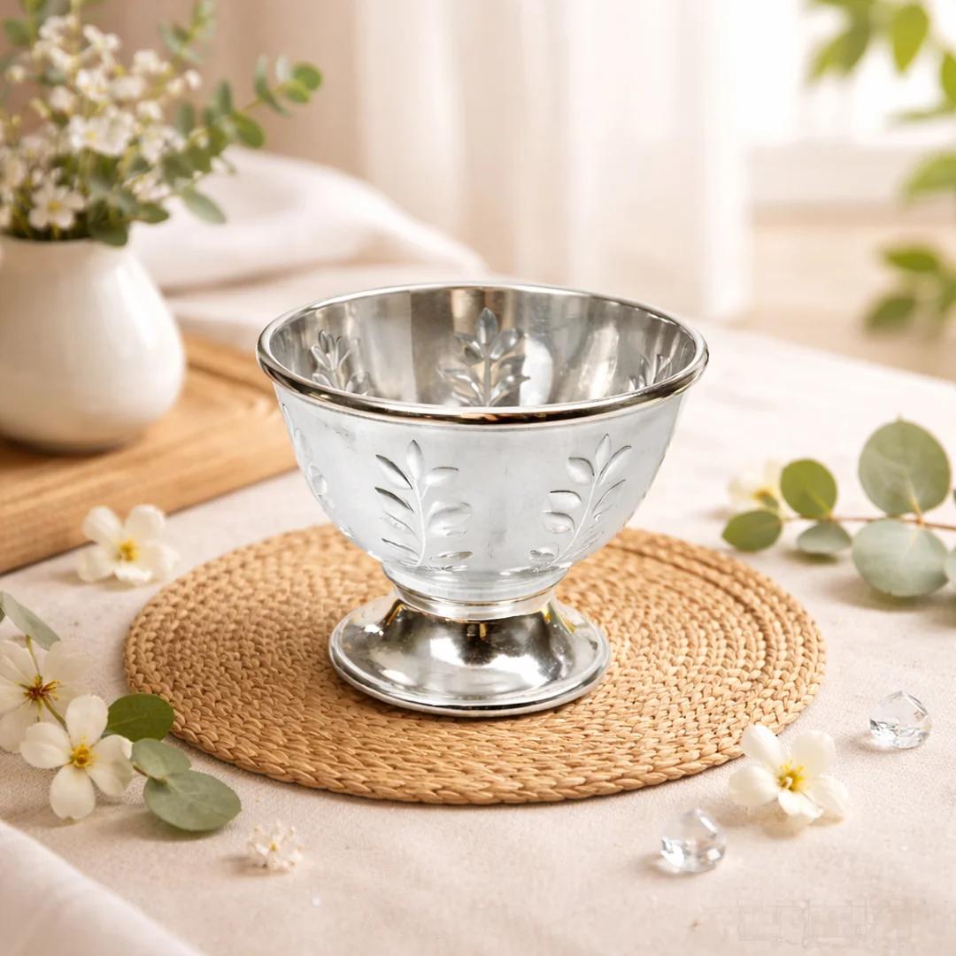 VPH Gift Store Classic German Silver Diya Urli 6 Inch Set of 10 for Spiritual Use