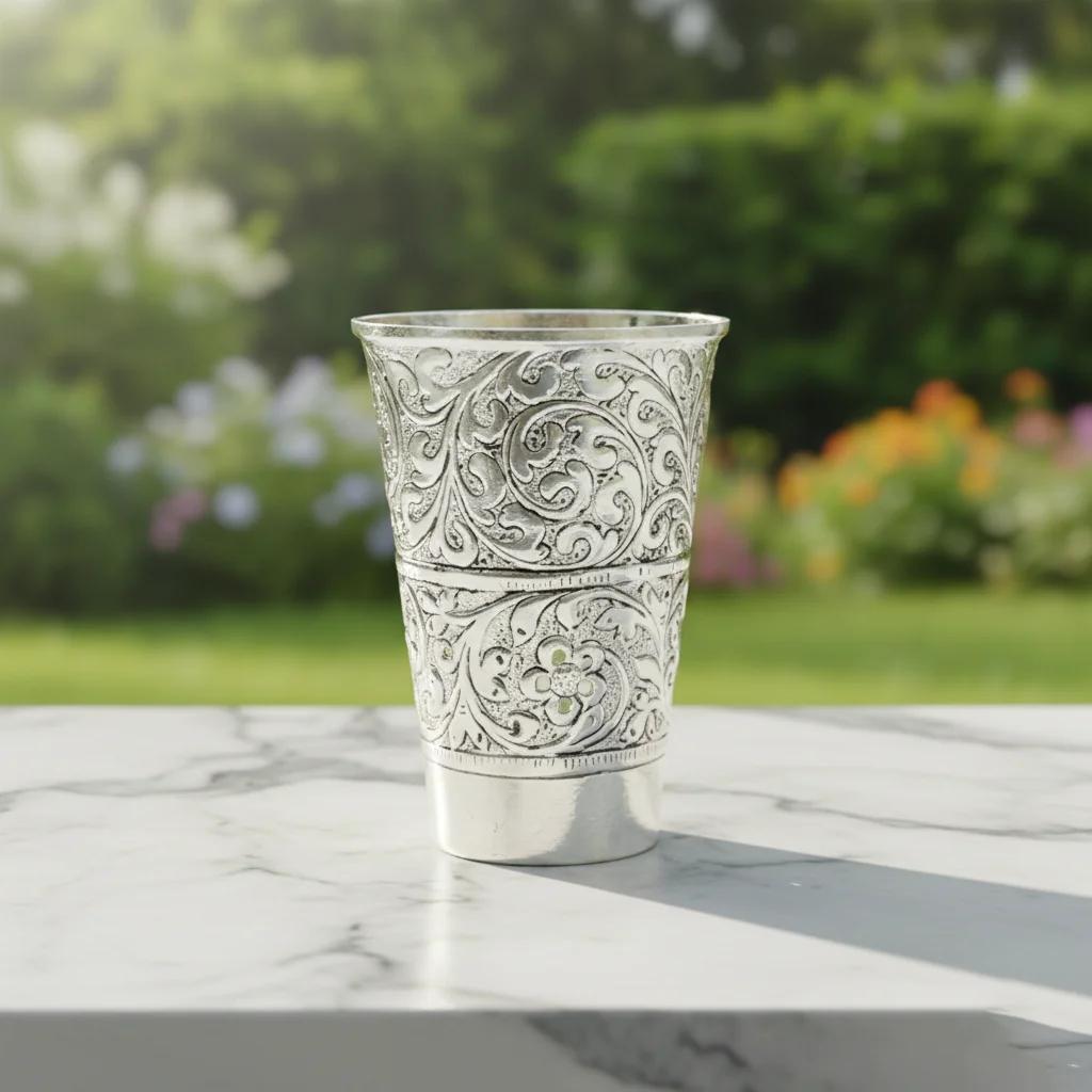 VPH Gift Store Elegant Antique Glass German Silver Pooja Item for Gifting and Rituals