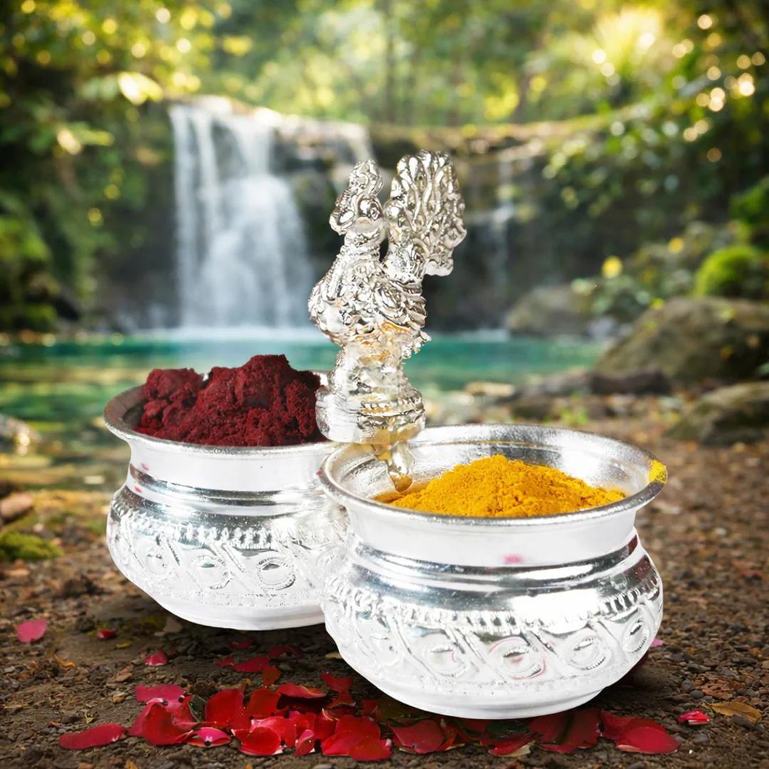 V Gifts Elegant German Silver Two Cup Panchwala for Home Rituals and Gifting