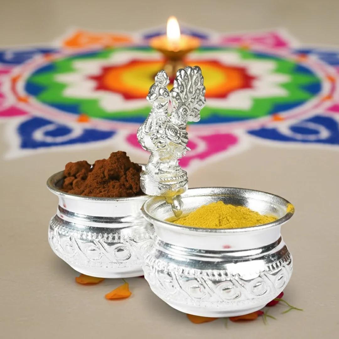 V Gifts Luxury German Silver Two Cup Panchwala Set of 10 for Pooja and Home Decor