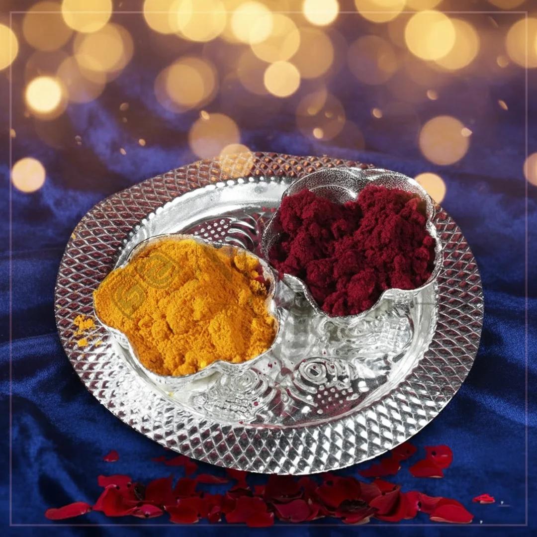 V Gifts Elegant German Silver Pasupu and Kumkum Holder Set of 10 for Special Pooja Ceremonies