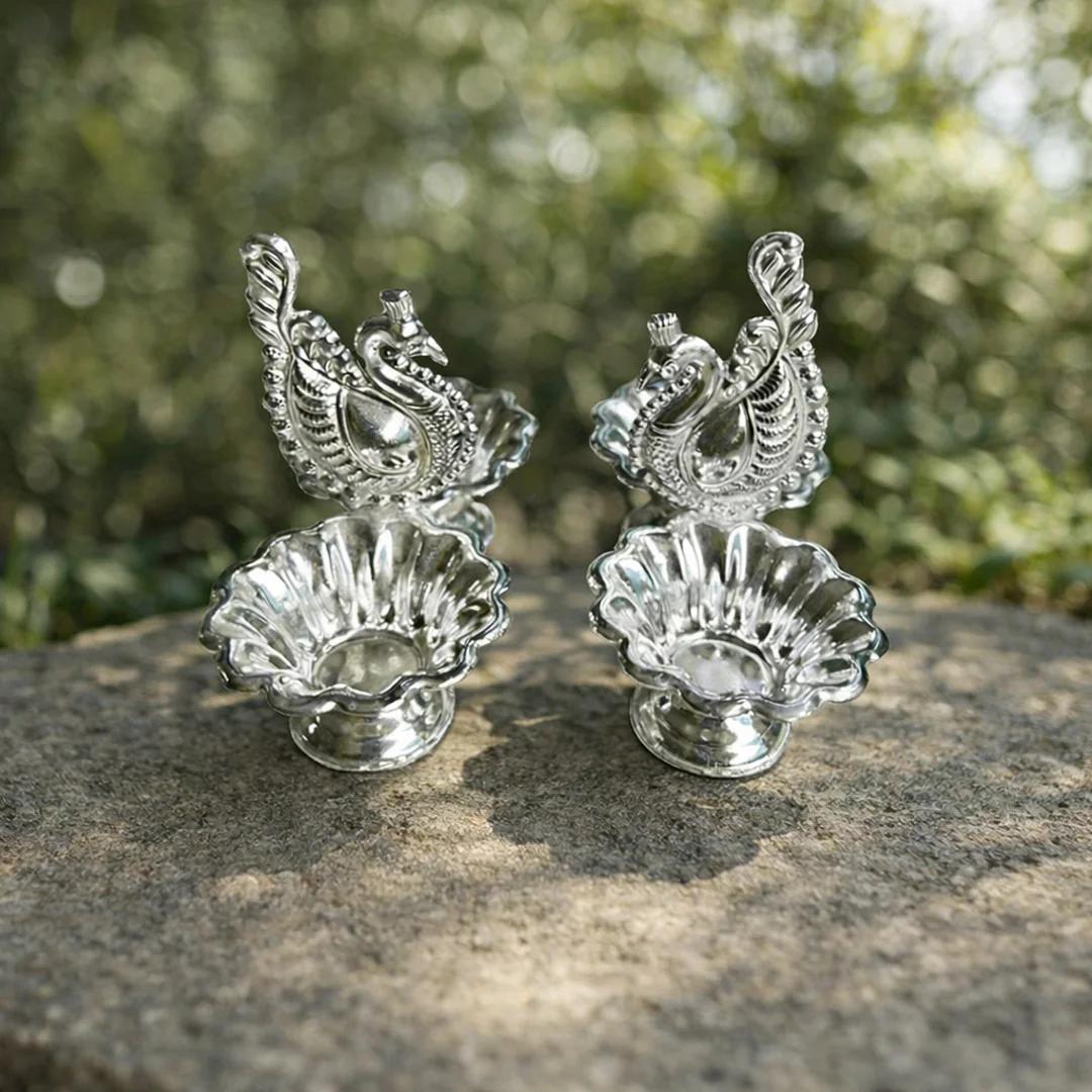 V Gifts Set of 10 Traditional German Silver 2 Cup Panchwala for Pooja and Gifting