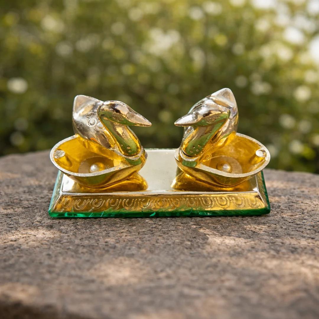 V Gifts Elegant German Silver Swan Set of 10 for Pooja and Religious Gifting