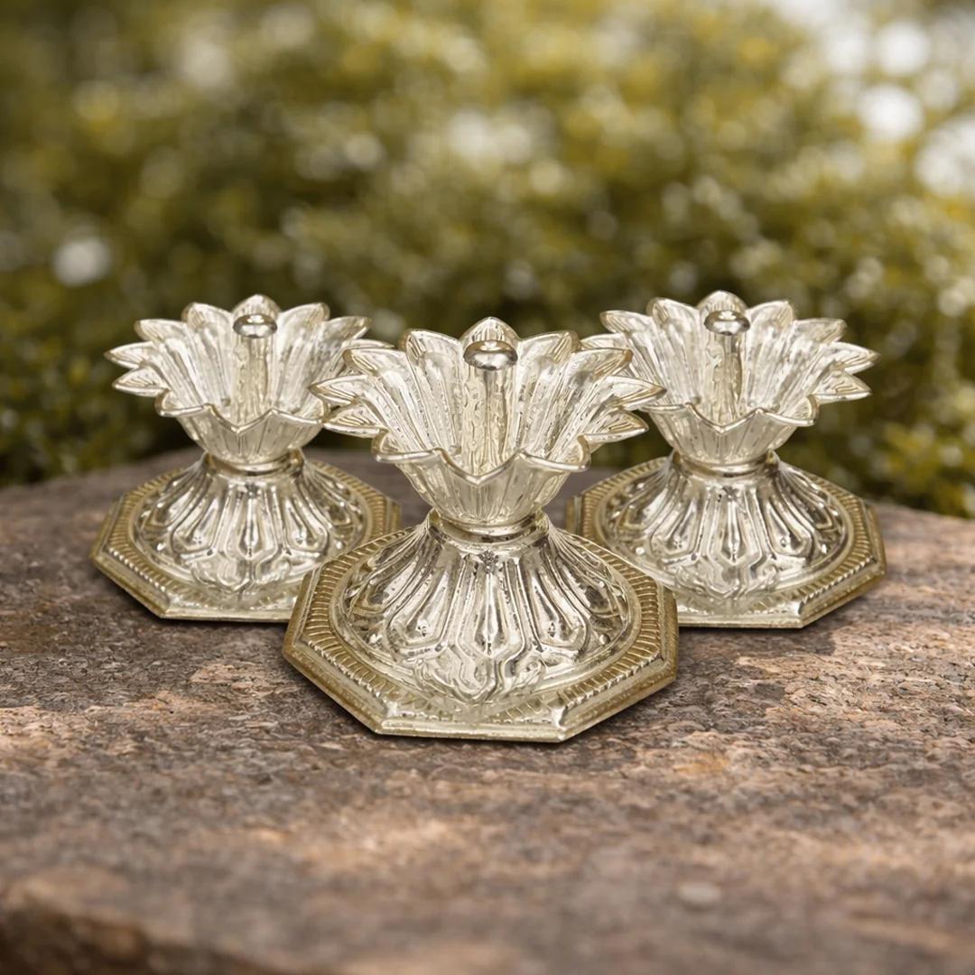 V Gifts German Silver Agarbatti Stand Set of 10 for Religious Use and Special Gifting