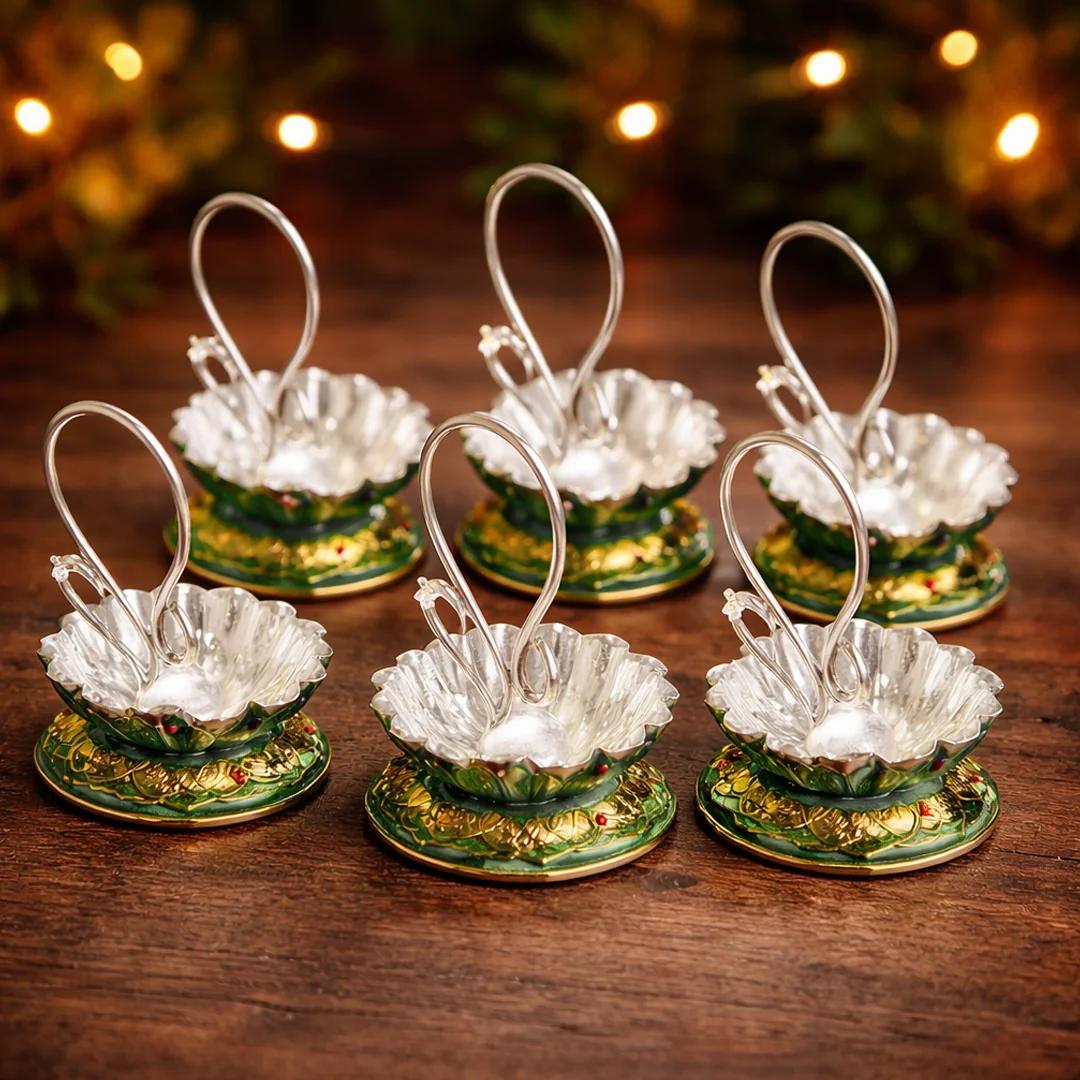 V Gifts Traditional German Silver 2 Cup Panchwala Set of 10 for Religious Rituals and Gifting