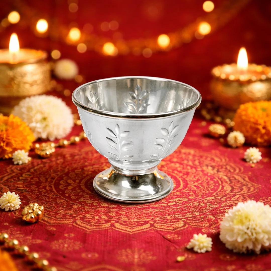 V Gifts German Silver 6-Inch Diya Urli Set of 10 Ideal for Pooja and Gift Giving
