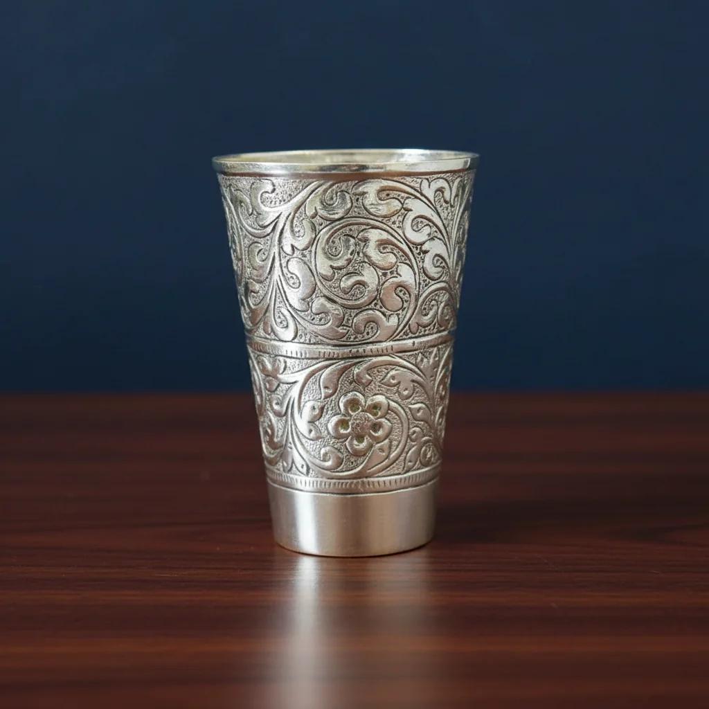 V Gifts Traditional Antique Glass German Silver Pooja Item for Religious Ceremonies