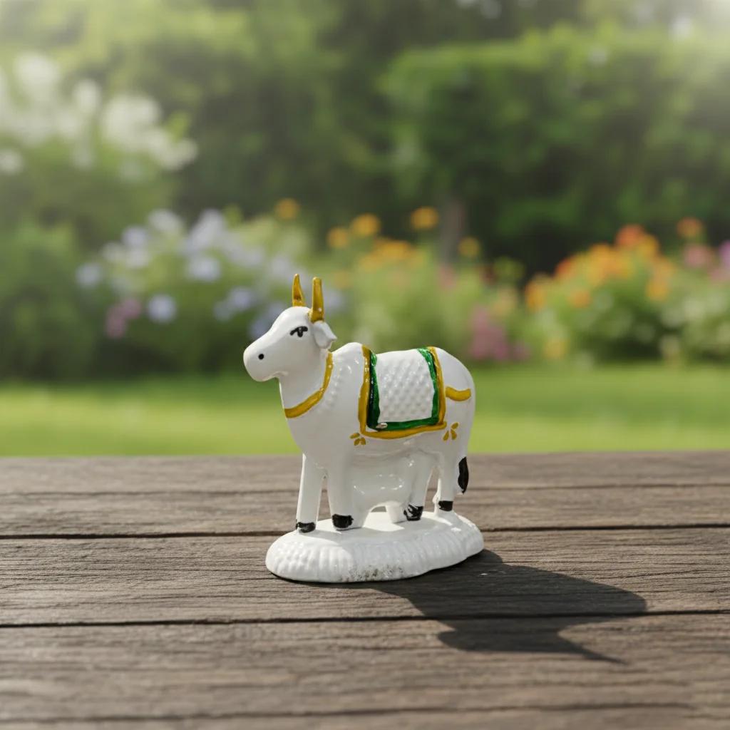 V Gifts German Silver Cow and Calf Idol Set of 2 for Religious Rituals and Luxury Gifting