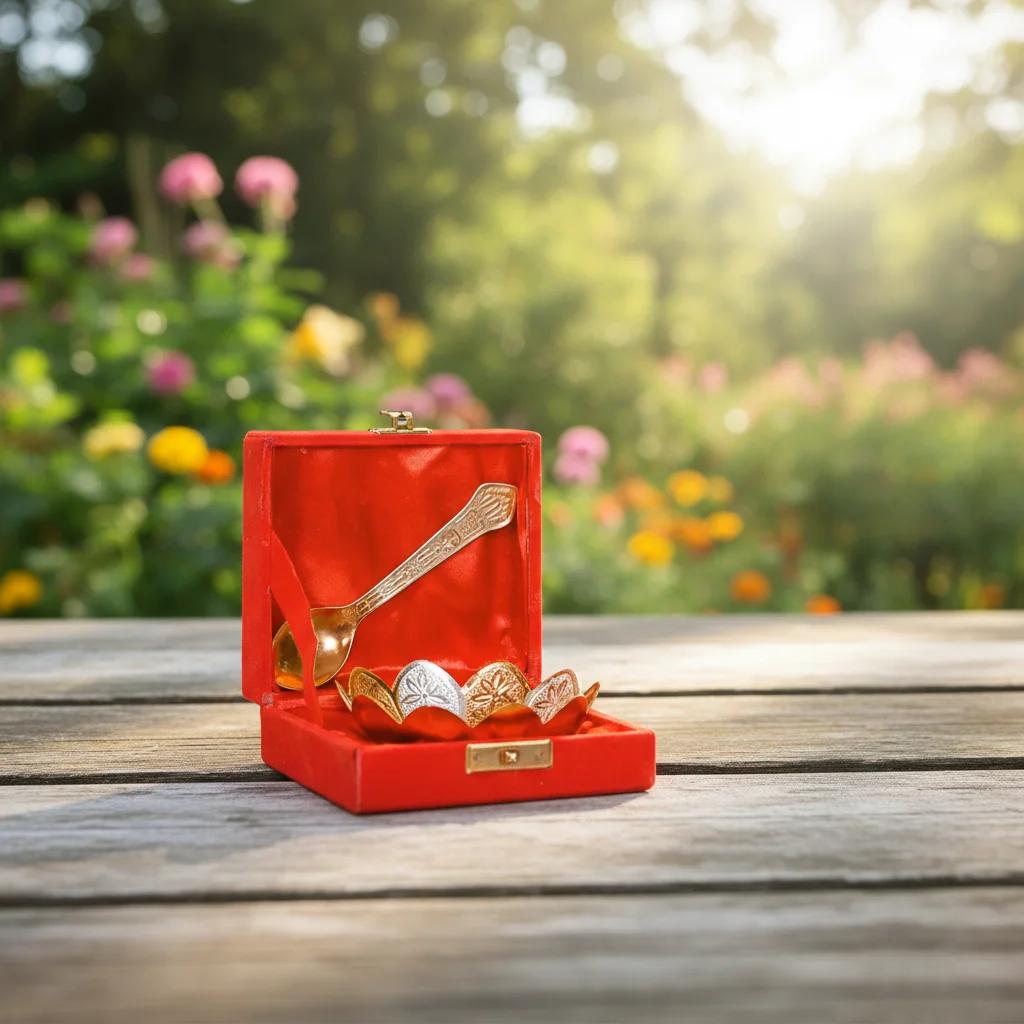 V Gifts Luxury German Silver Spoon and Bowl Dry Fruit Set in Velvet Box for Gifts