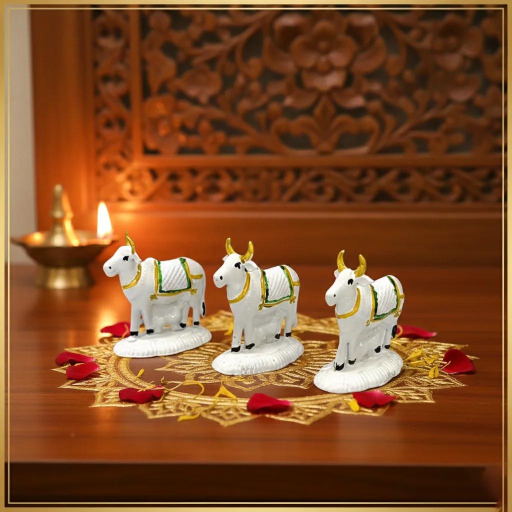 V Gifts Premium 2-Inch German Silver Cow and Calf Idol for Home Pooja and Gifts