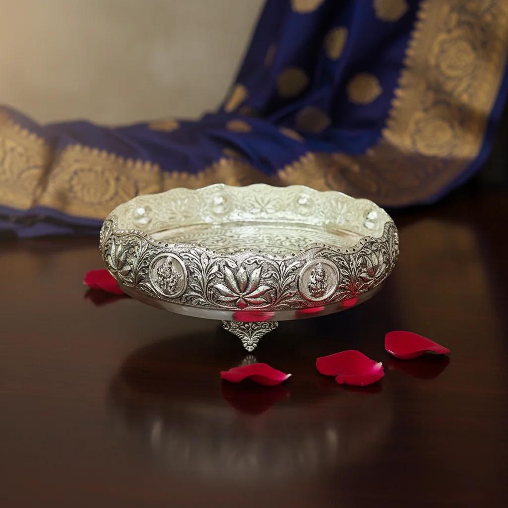 VPH Gift Store Elegant 10 Inch Radha Lakshmi Plate in Antique German Silver