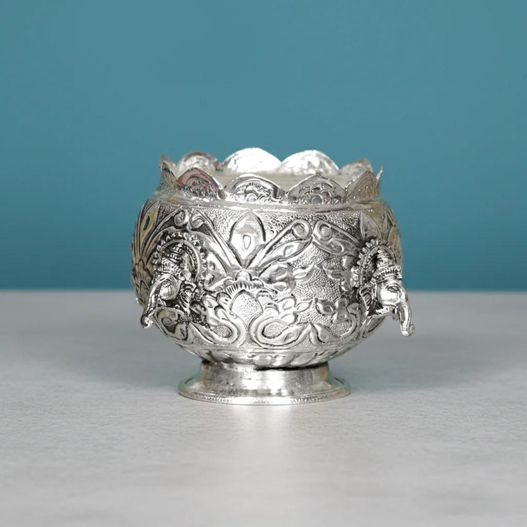 VPH Gift Store Antique Finish German Silver Ganesh Elephant Bowl for Pooja