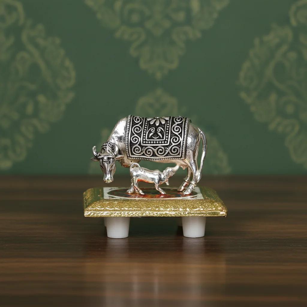 VPH Gift Store Elegant Vintage German Silver Cow and Calf Idol for Collectors
