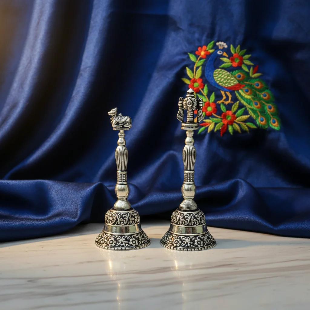 VPH Gift Store Vintage German Silver Nandi & Shanku Chakra Bells Sacred Bells for Spiritual Practices