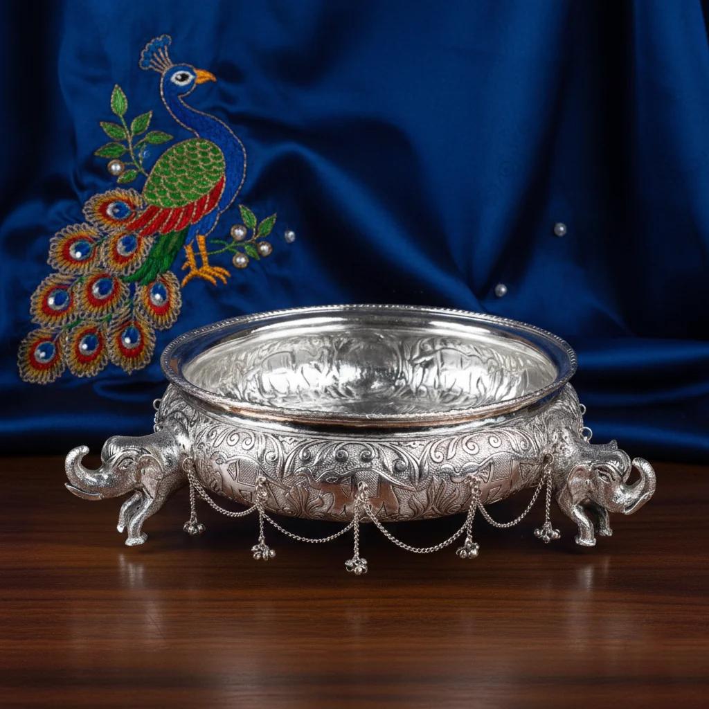 VPH Gift Store Buy Antique German Silver 11 Inch Heavy Urli Elegant Design for Religious Practices