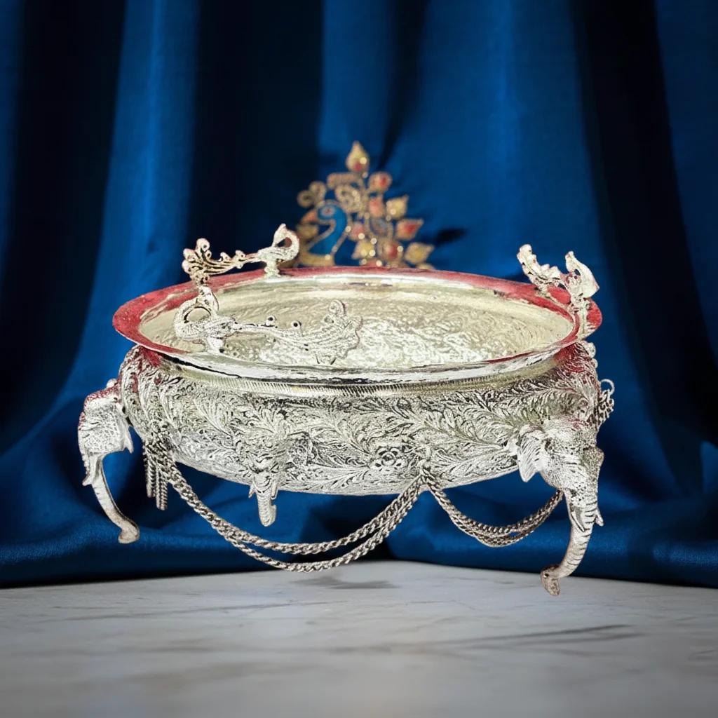 VPH Gift Store Premium German Silver 10 Inch Antique Urli Perfect for Spiritual Practices and Worship