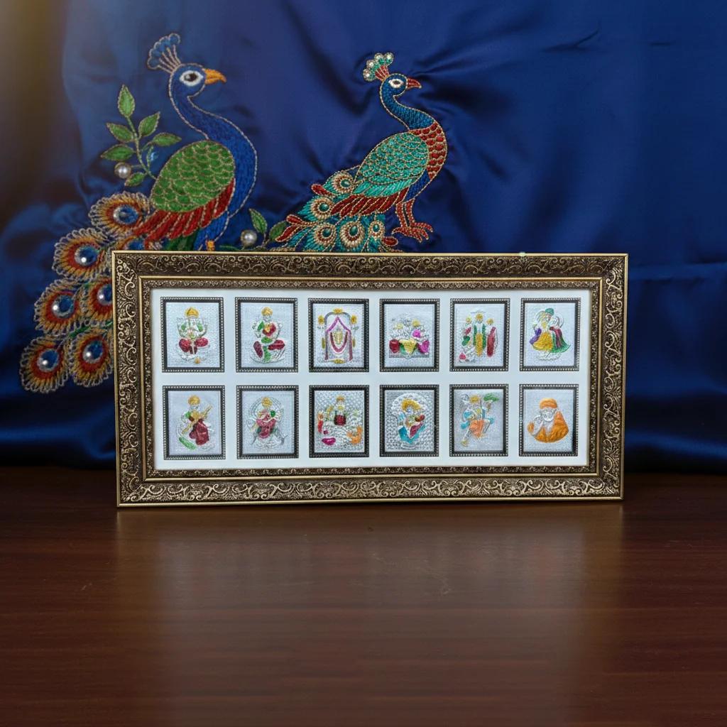 VPH Gift Store German Silver 999 Silver 12 Gods Frame Ideal for Temple and Home