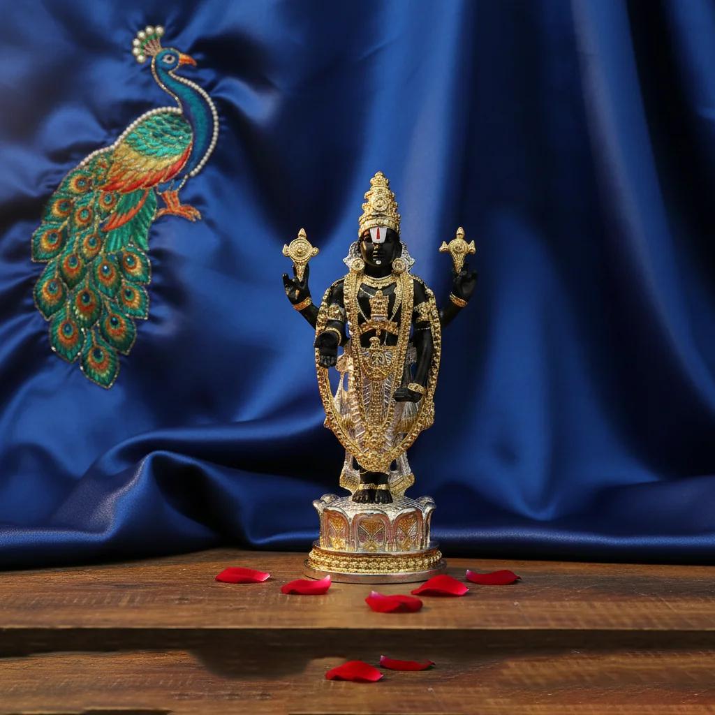 VPH Gift Store Elegant German Silver 4 Inch 2-Tone Balaji Idol for Spiritual Spaces