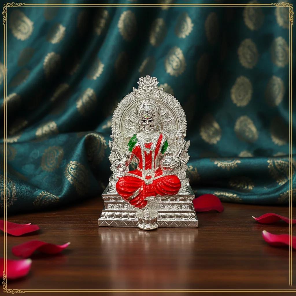 VPH Gift Store German Silver 5 Inch Lakshmi Idol for Worship and Temple Décor