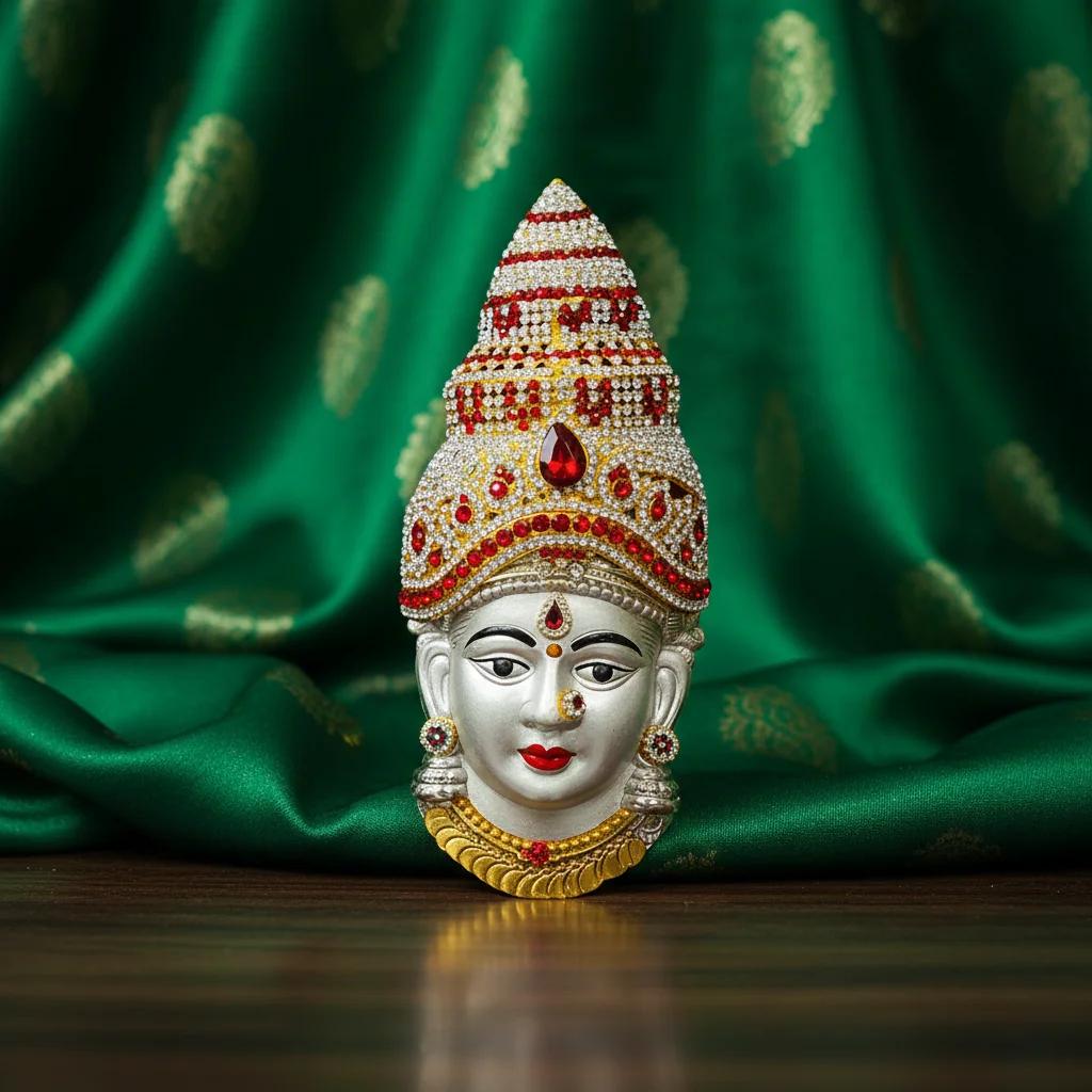 VPH Gift Store German Silver Ammavari Face Kiretam Craftwork