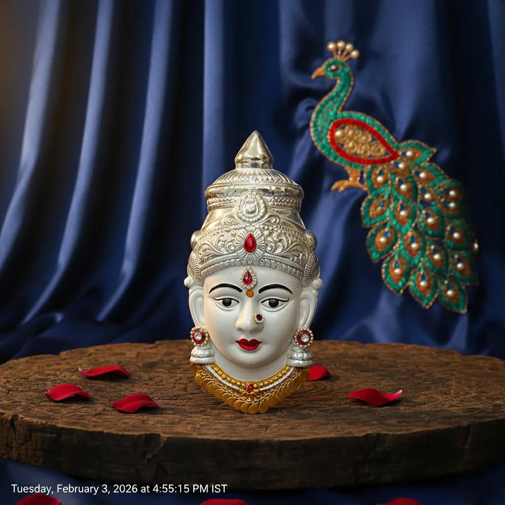 VPH Gift Store German Silver Ammavari Face Stone Work Art