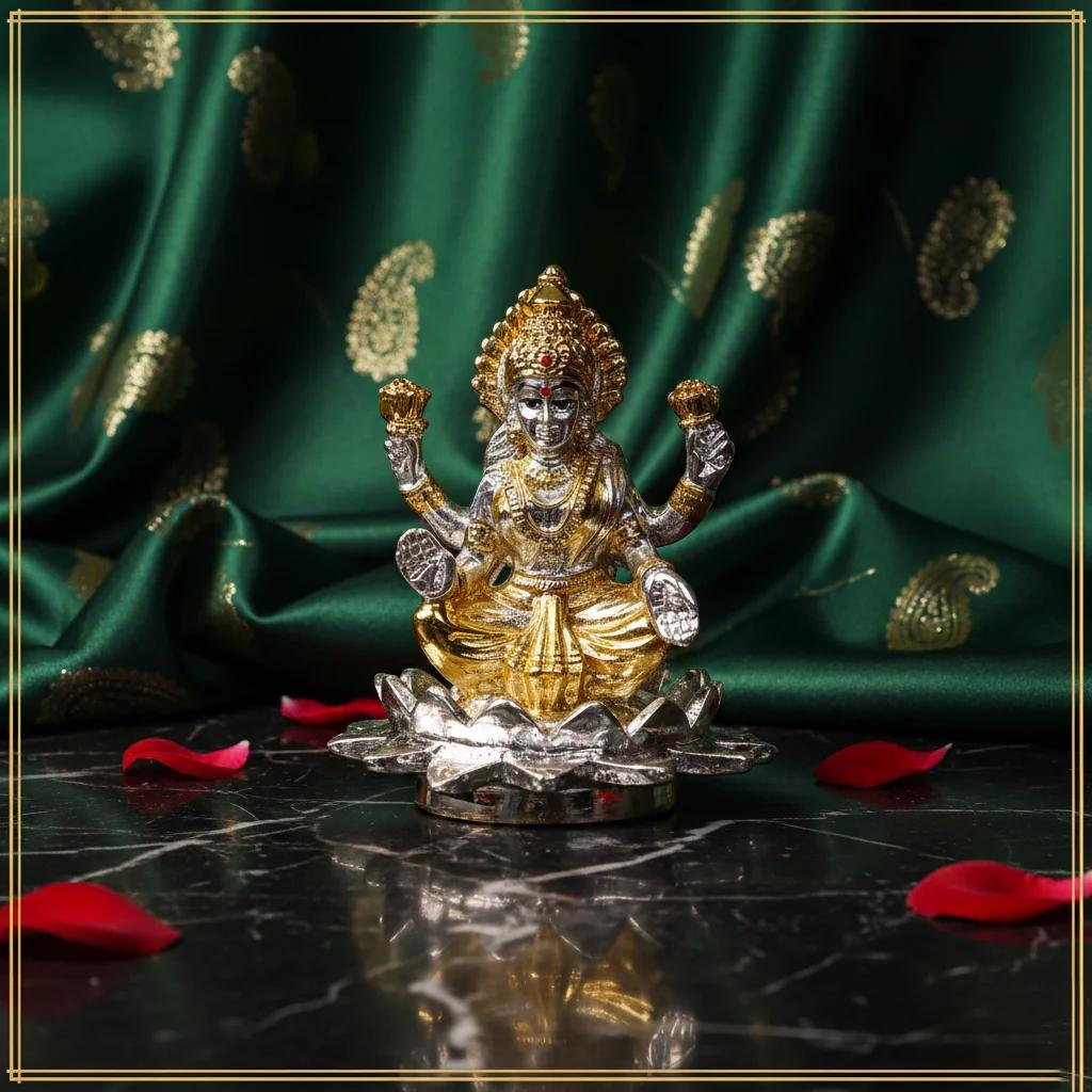 VPH Gift Store Divine German Silver 3 Inch Lakshmi Idol Spiritual Statue for Worship