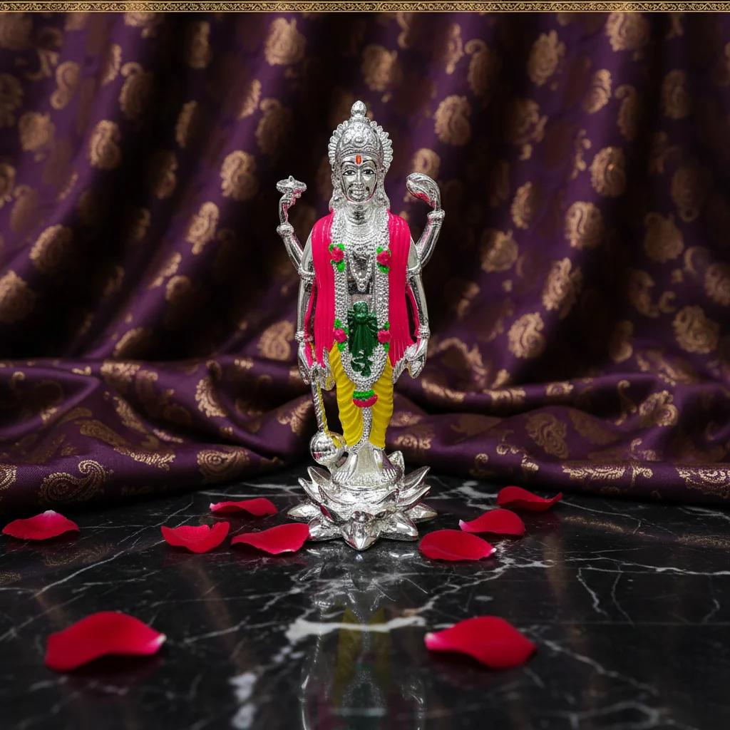 VPH Gift Store Premium German Silver Satyanarayana Swamy Idol Religious Figurine for Gifts
