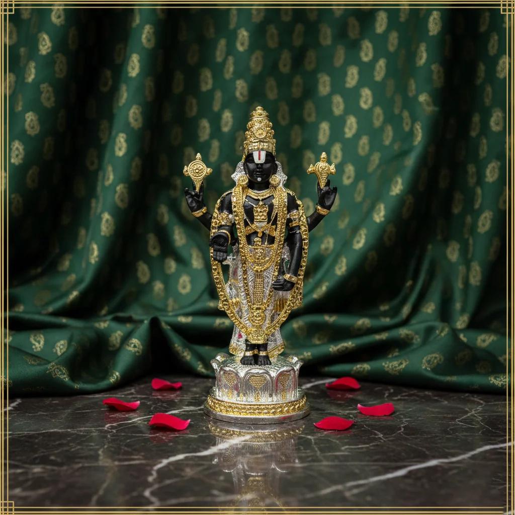 VPH Gift Store Divine German Silver 4 Inch Balaji Idol 2 Tone Finish for Worship & Decor