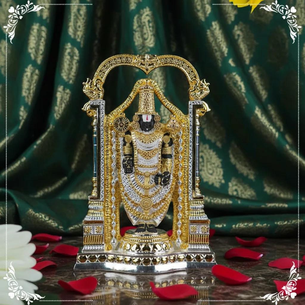 VPH Gift Store Luxury German Silver 8 Inch Arch Balaji Idol for Pooja and Temple