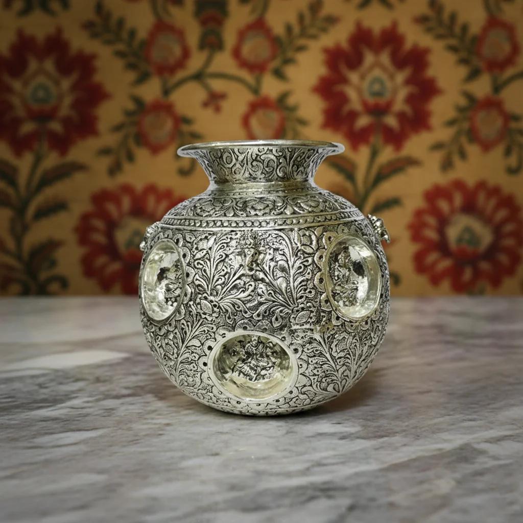 Value Gifts Classic German Silver Antique Asta Lakshmi Bindha for Pooja and Rituals