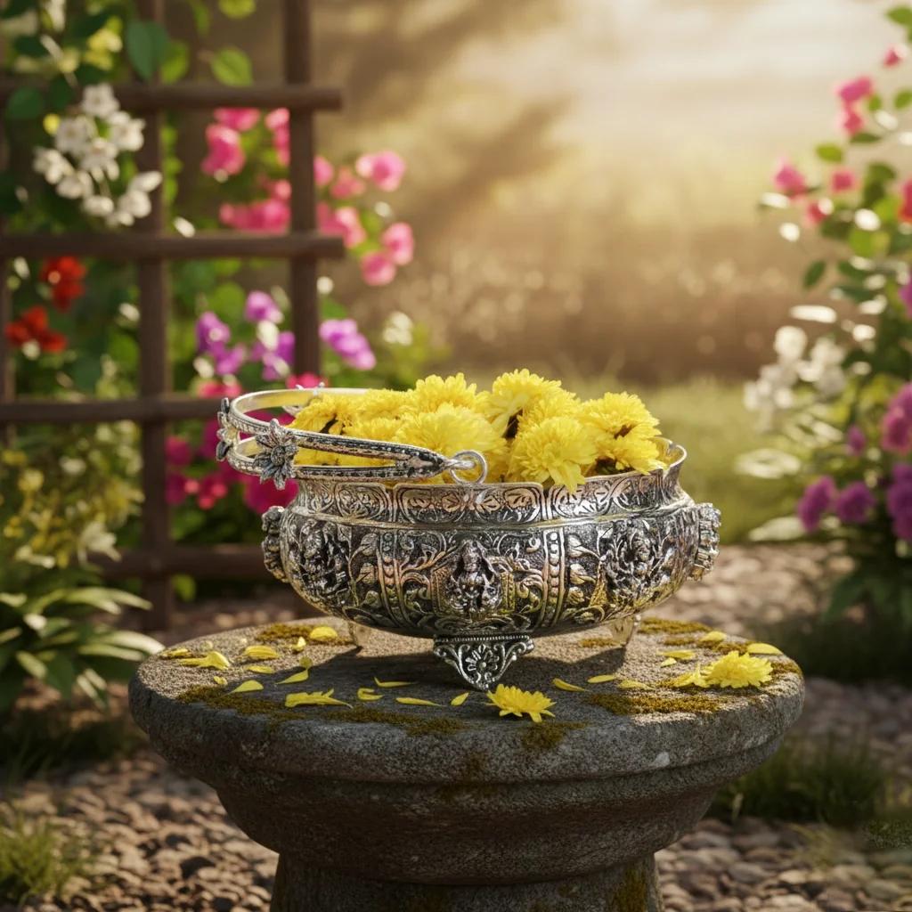 Value Gifts Elegant German Silver Antique Pula Butta for Traditional Decor