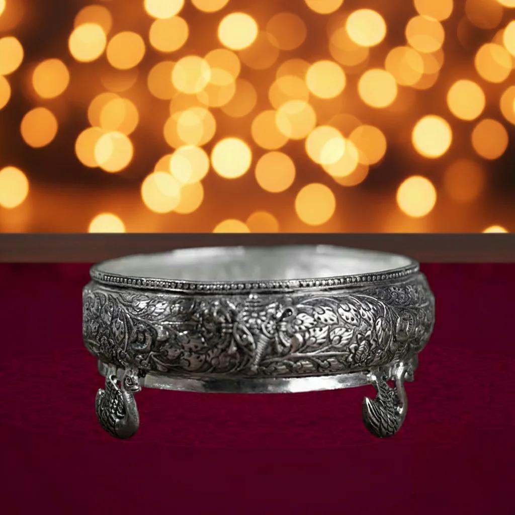 Value Gifts Classic German Silver Shanku Chakra Plate for Ritual Worship