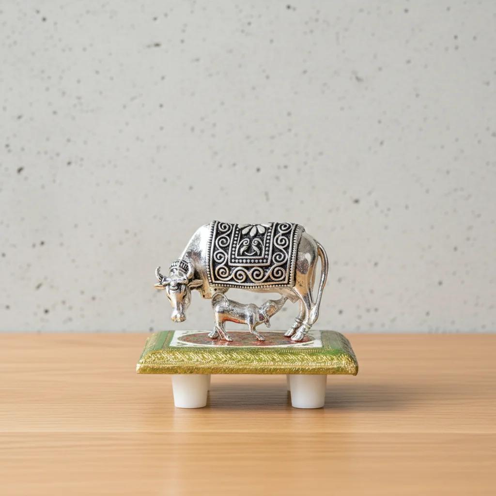 Value Gifts Antique Charm German Silver Vintage Cow and Calf Idol