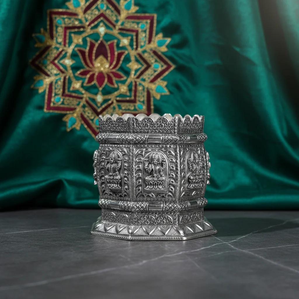 Value Gifts Traditional German Silver 8 Inch Pot for Tulasi Plant