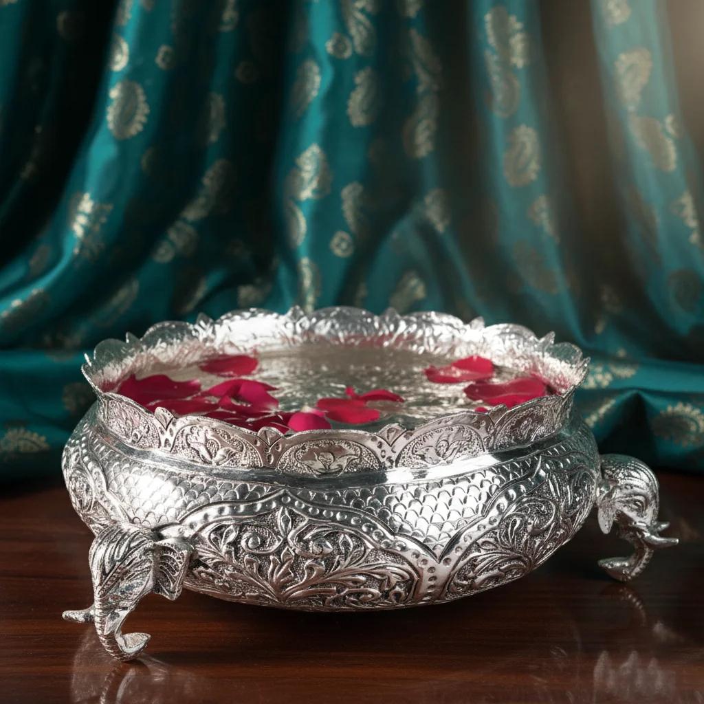 Value Gifts Traditional Antique German Silver 8-Inch Urli for Sacred Ceremonies